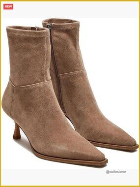 Stiletto High Heel Ankle Boots Pointed Toe Side Zipper Short Dress Boots Elastic